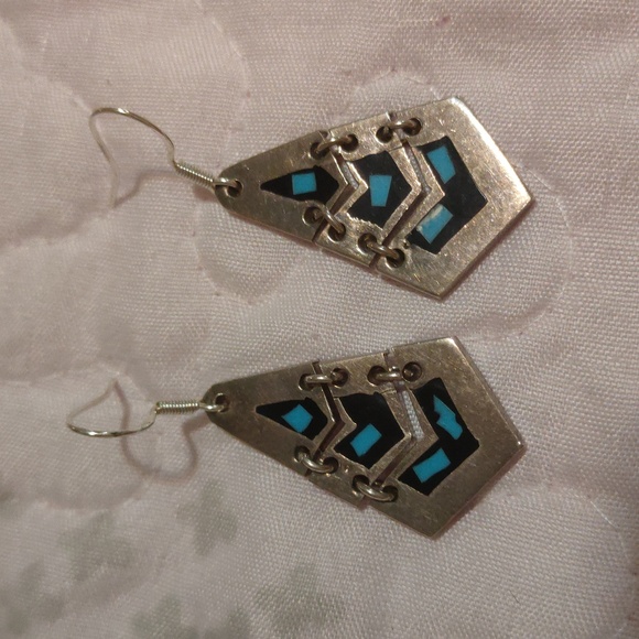 Jewelry - Vintage Silver 925 Taxco Chevron Inlaidearrings